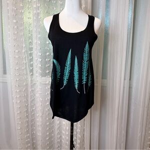 Fashionomics Black Tank Top with Teal Fern Pattern